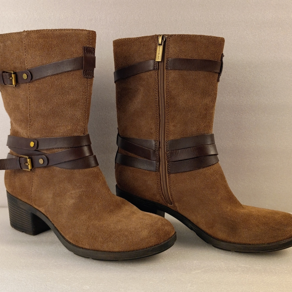 Bandolino Leather Suede Boots Pre-Owned Size 7.5 M Brown with Buckle Straps